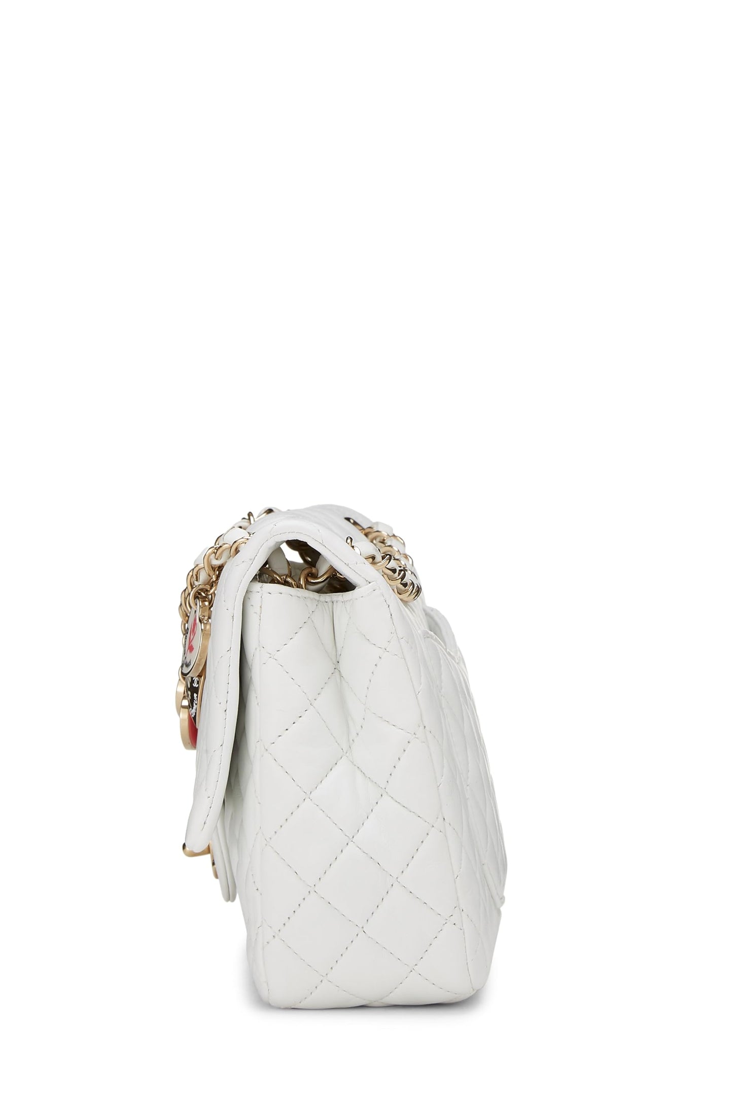 Chanel,  White Quilted Lambskin Valentine Flap Medium, White