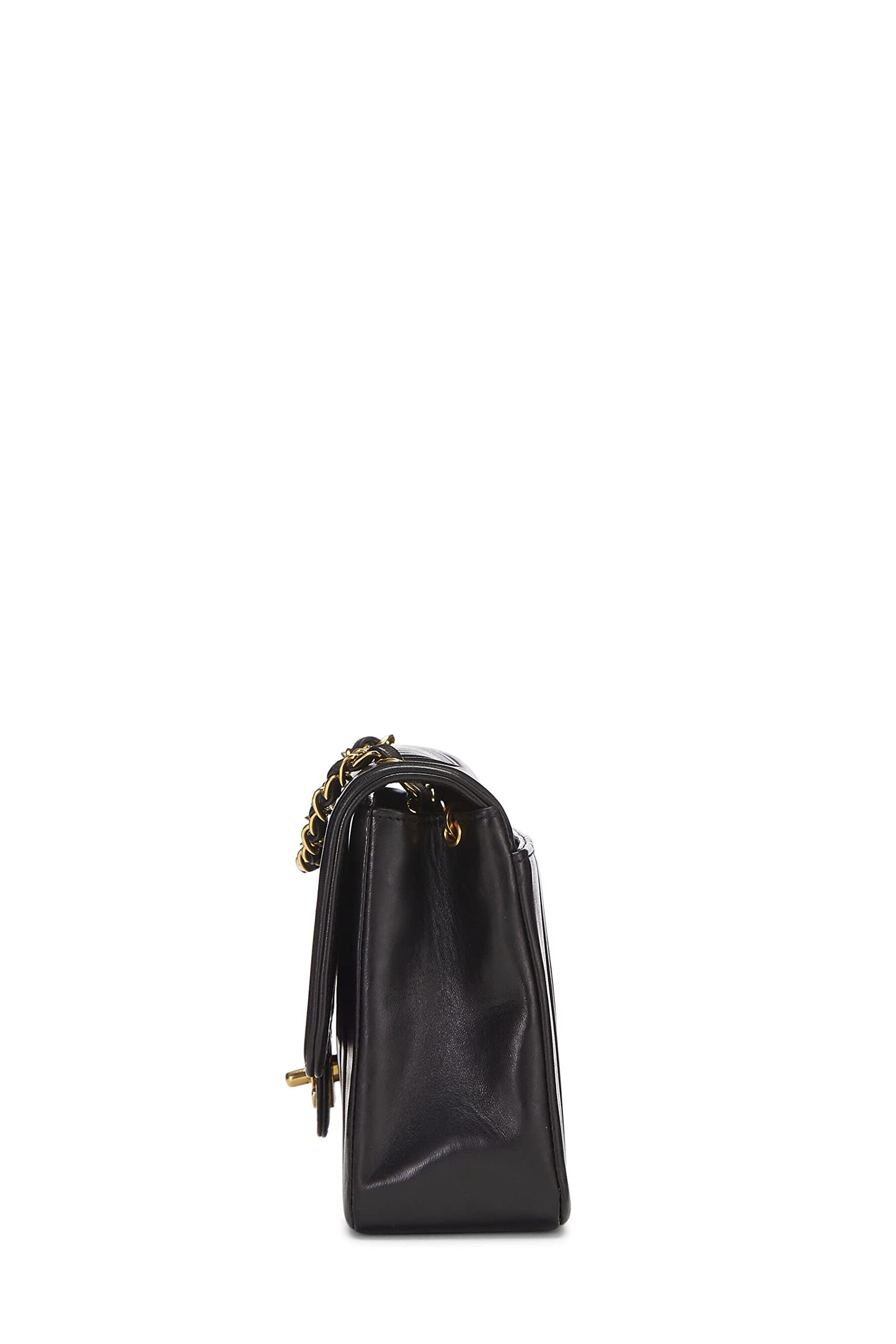 Chanel,  Black Vertical Lambskin Half Flap Medium, Black