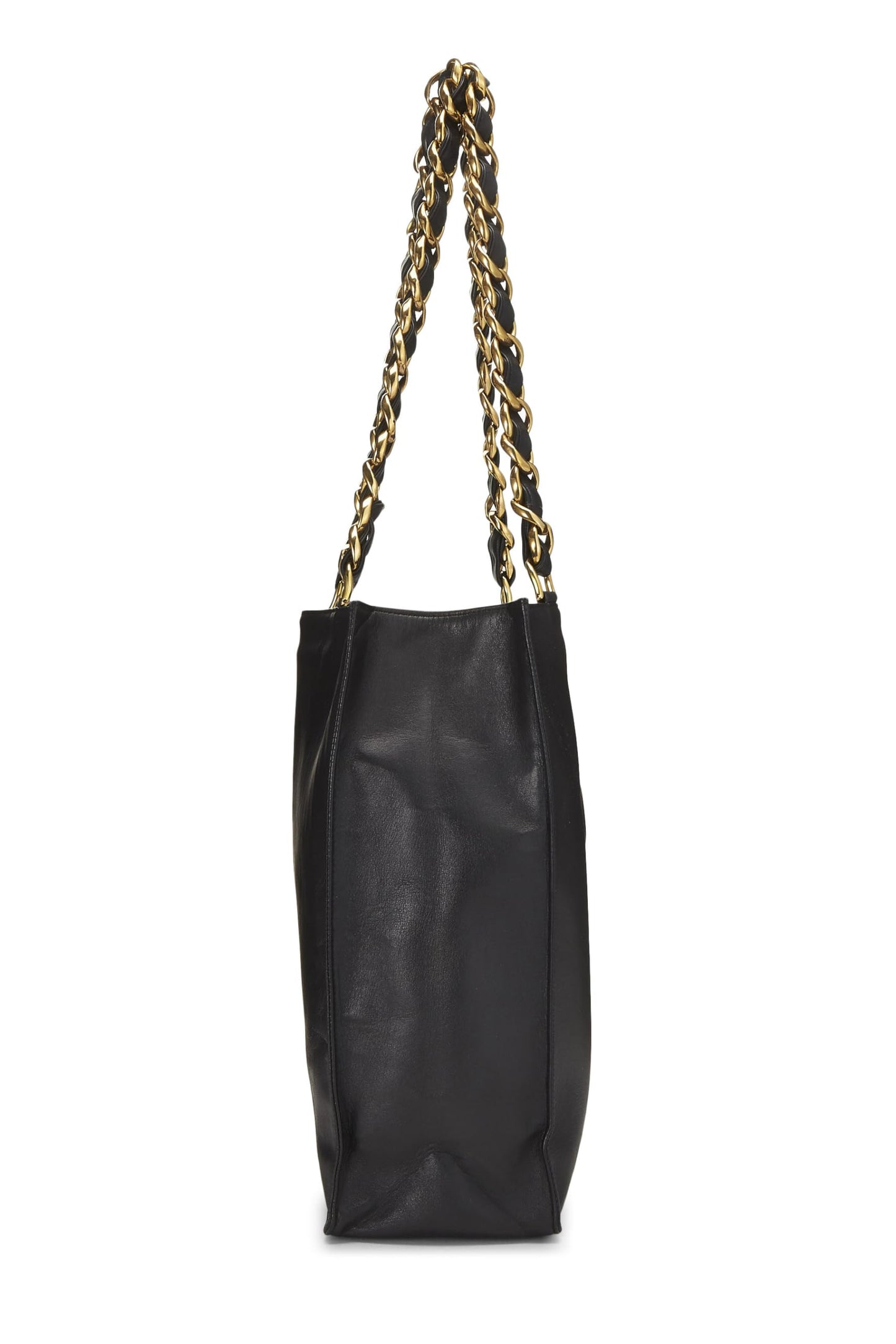 Chanel,  Black Lambskin Flat Chain Handle Tote Medium, Black