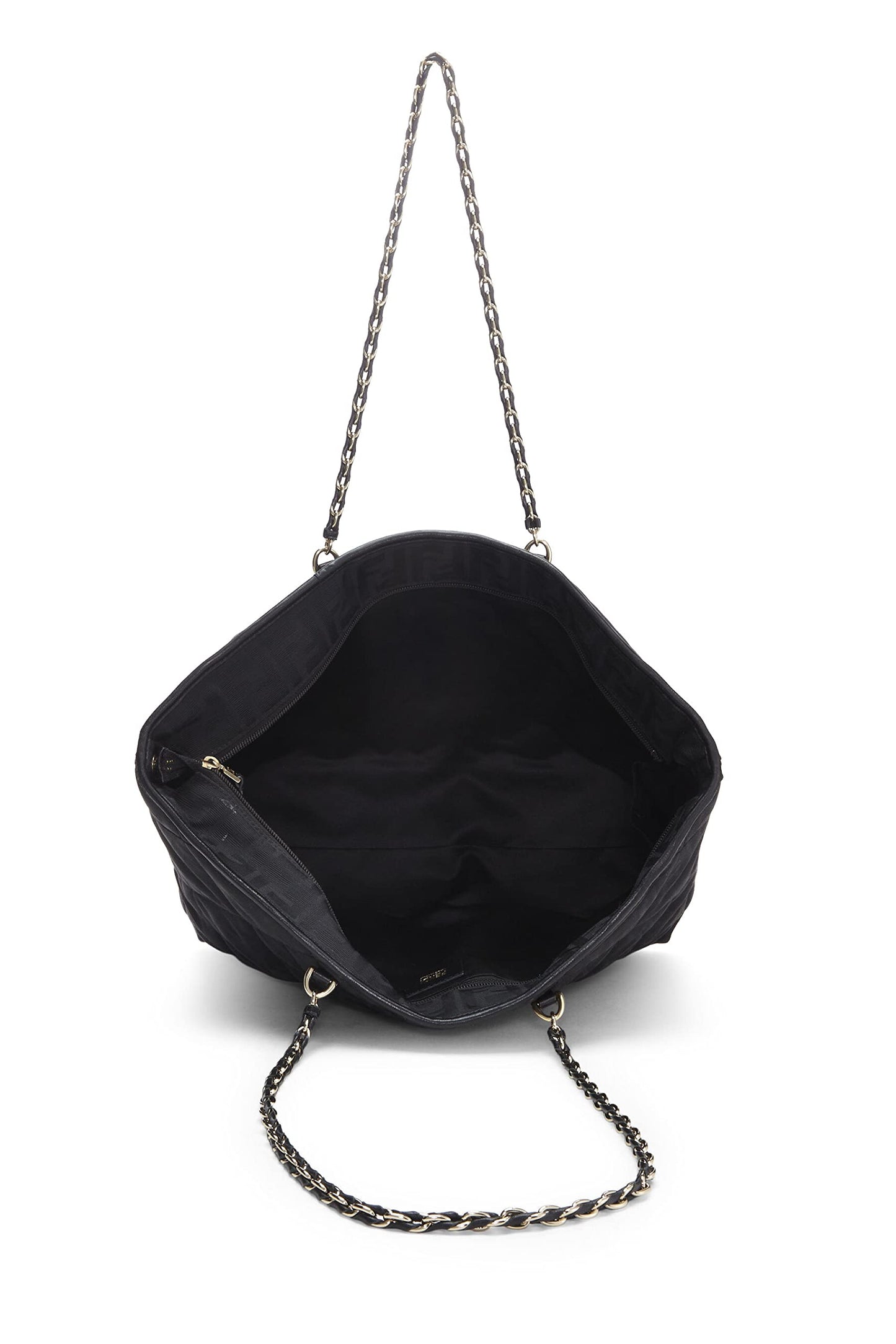 Fendi,  Black Quilted Canvas Chain Tote, Black
