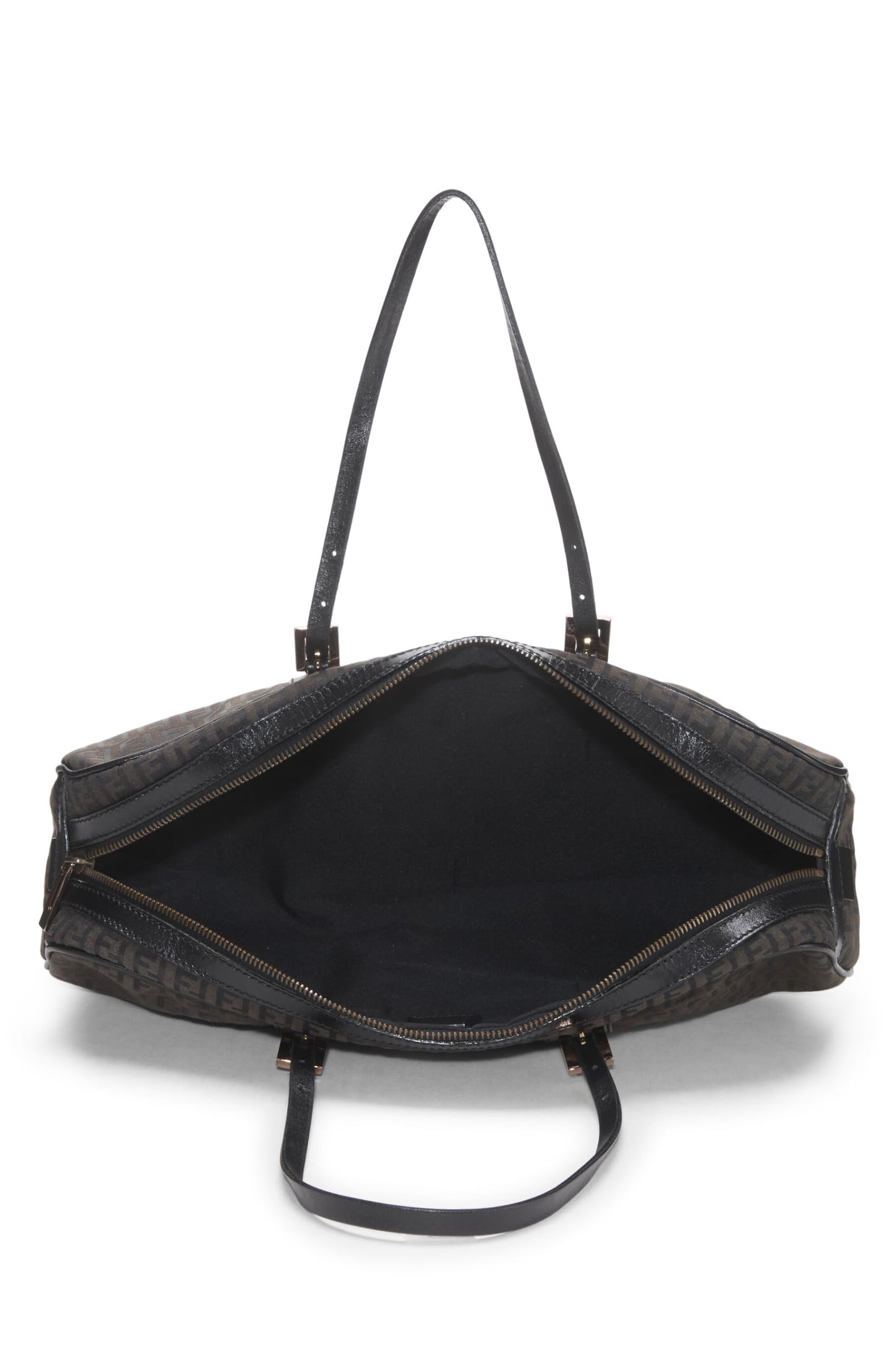 Fendi,  Brown Zucchino Canvas Handbag Long, Black