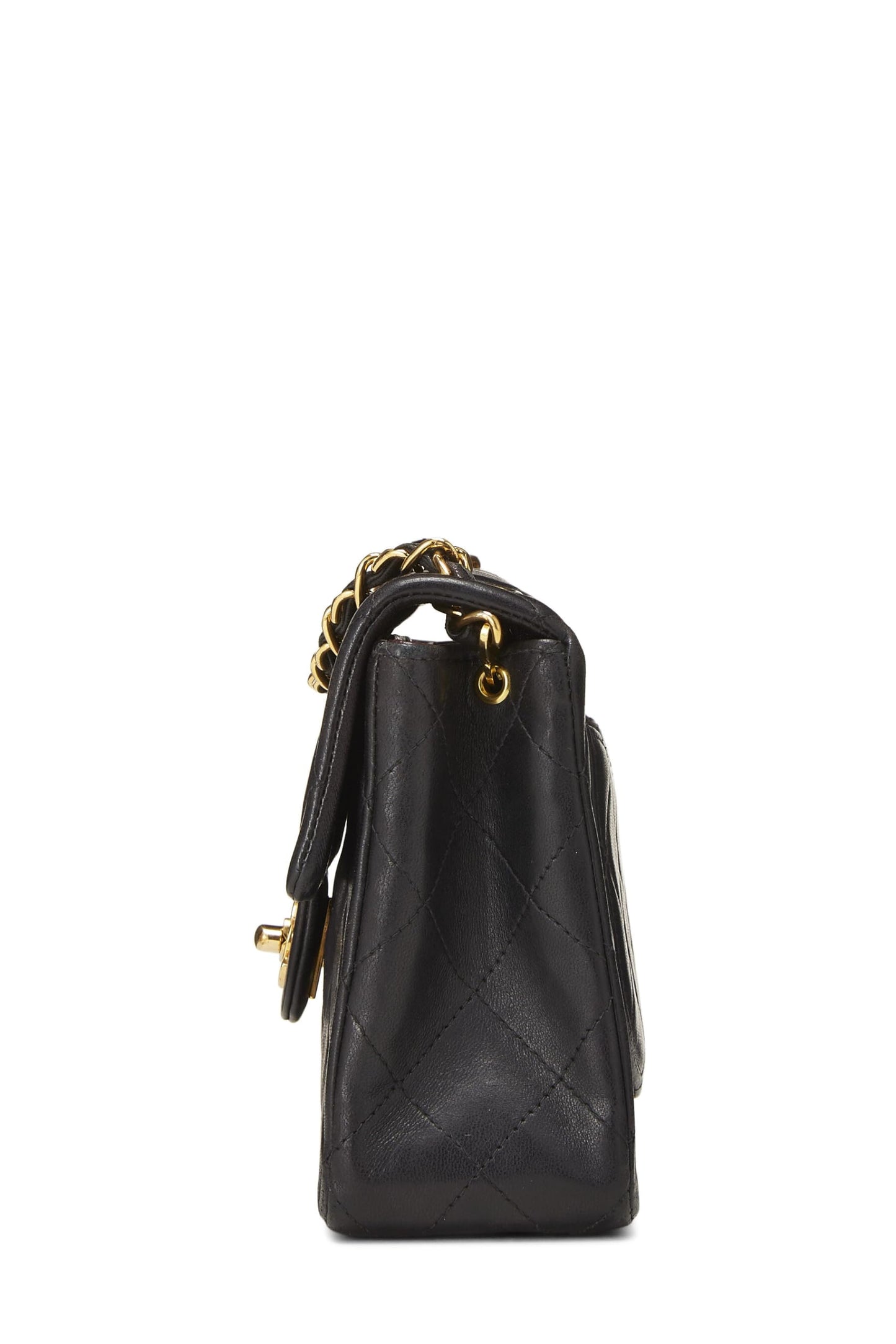 Chanel,  Black Quilted Lambskin Half Flap Mini, Black