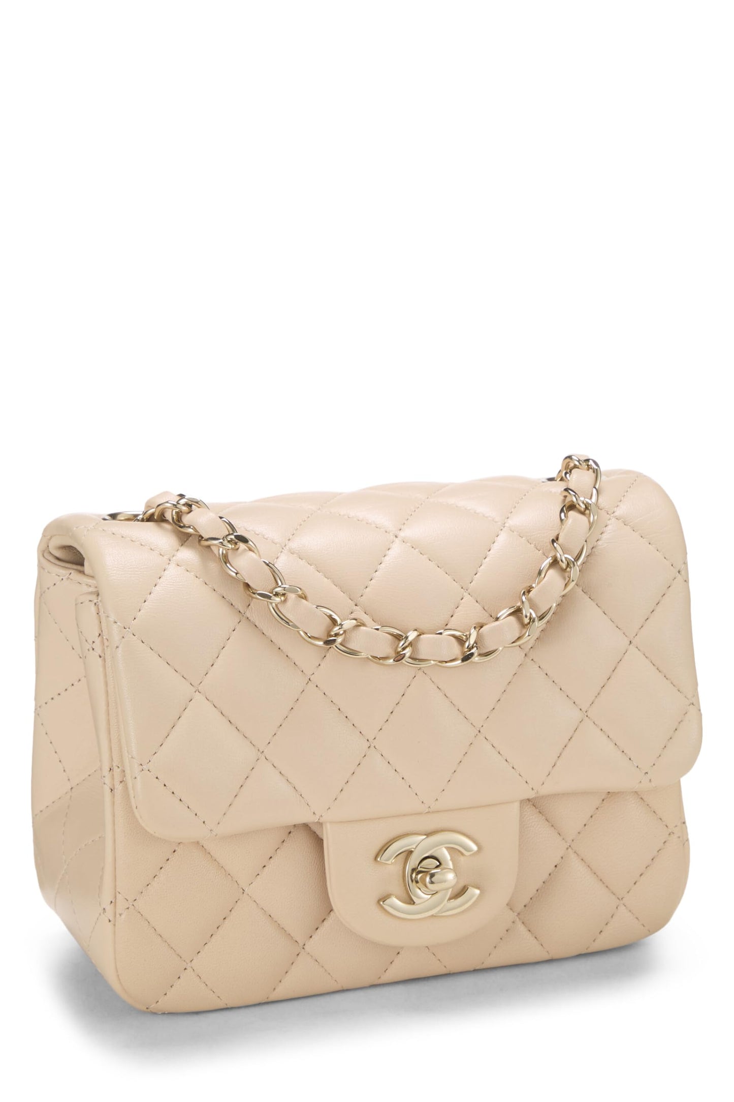 Chanel,  Beige Quilted Lambskin Square Flap Bag Mini, Beige