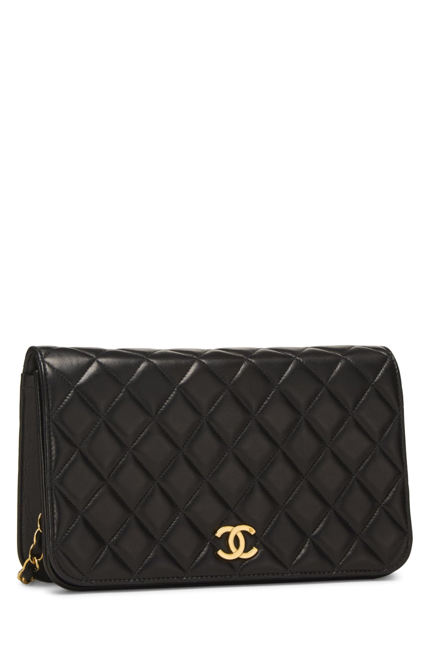 Chanel,  Black Quilted Lambskin Snap Full Flap Small, Black