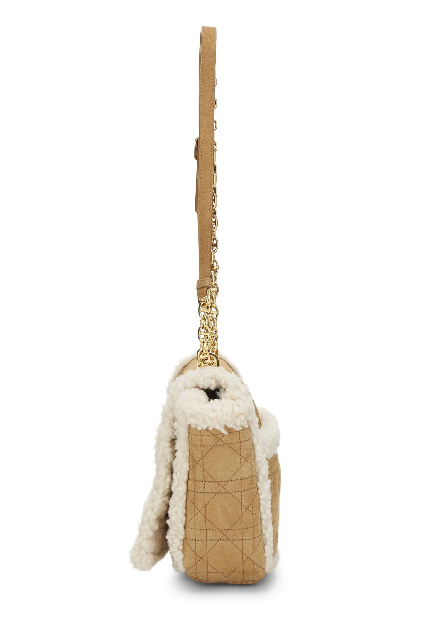 Dior,  Beige Cannage Shearling Caro Bag Medium, Brown