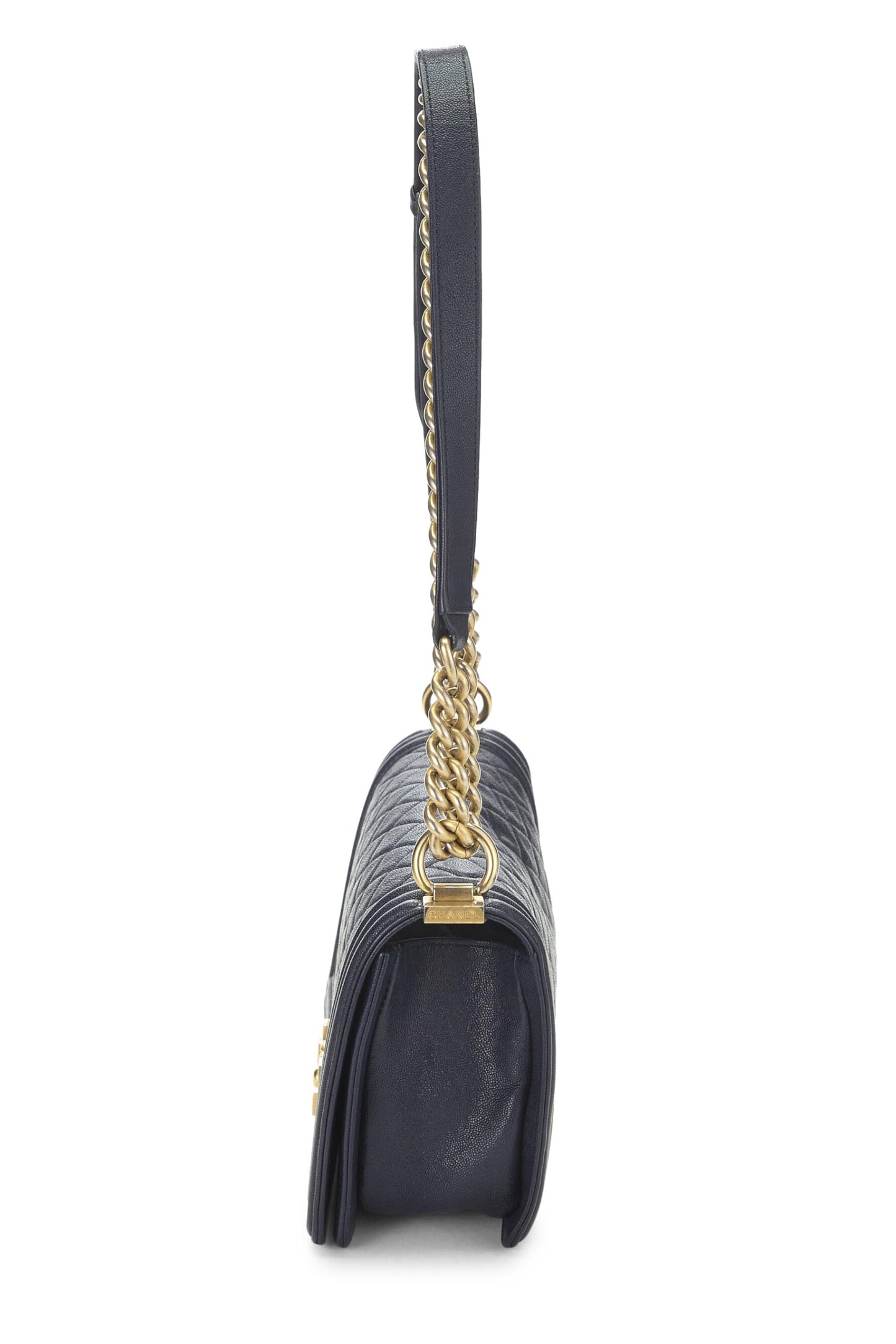 Chanel,  Navy Quilted Caviar Boy Bag Medium, Navy