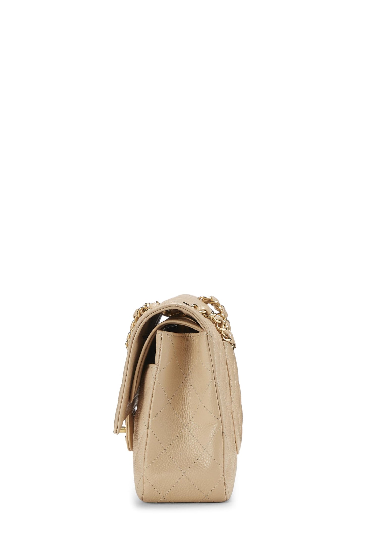 Chanel,  Beige Quilted Caviar Classic Double Flap Medium, Beige