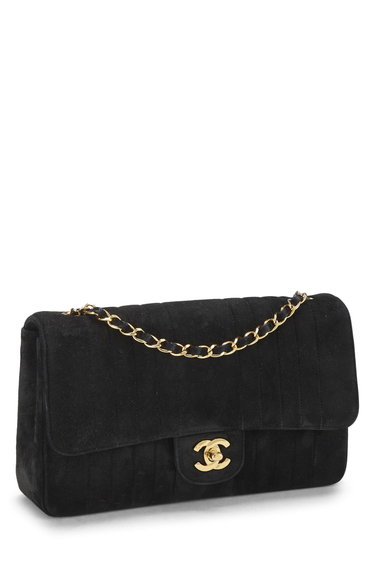 Chanel,  Black Vertical Suede Half Flap Medium, Black