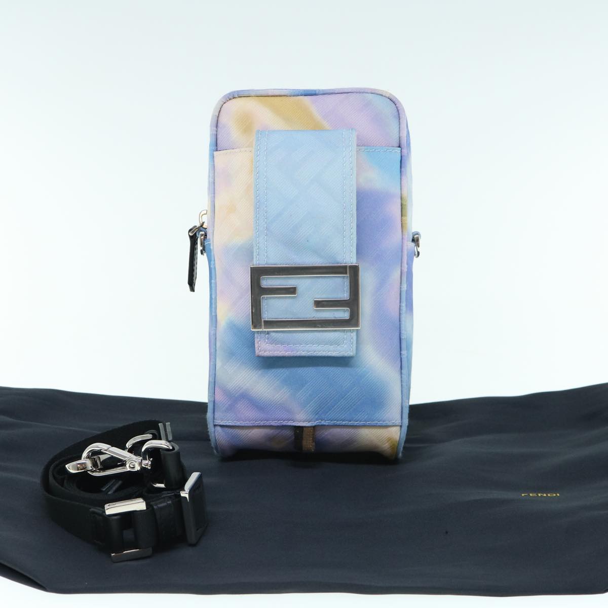 FENDI Zucca Canvas Shoulder Bag Light Blue 62025A