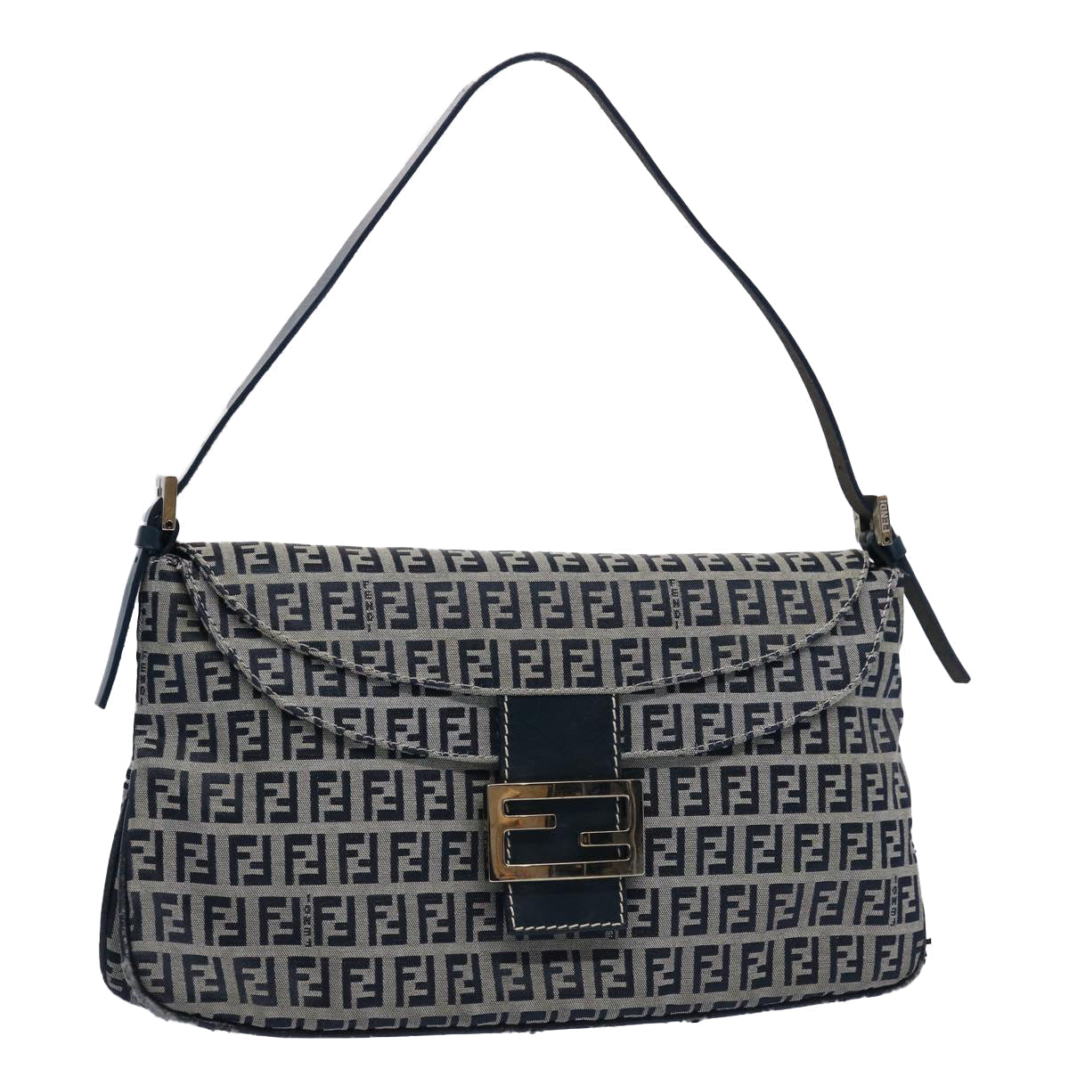FENDI Zucchino Canvas Mamma Baguette Shoulder Bag Navy 62112