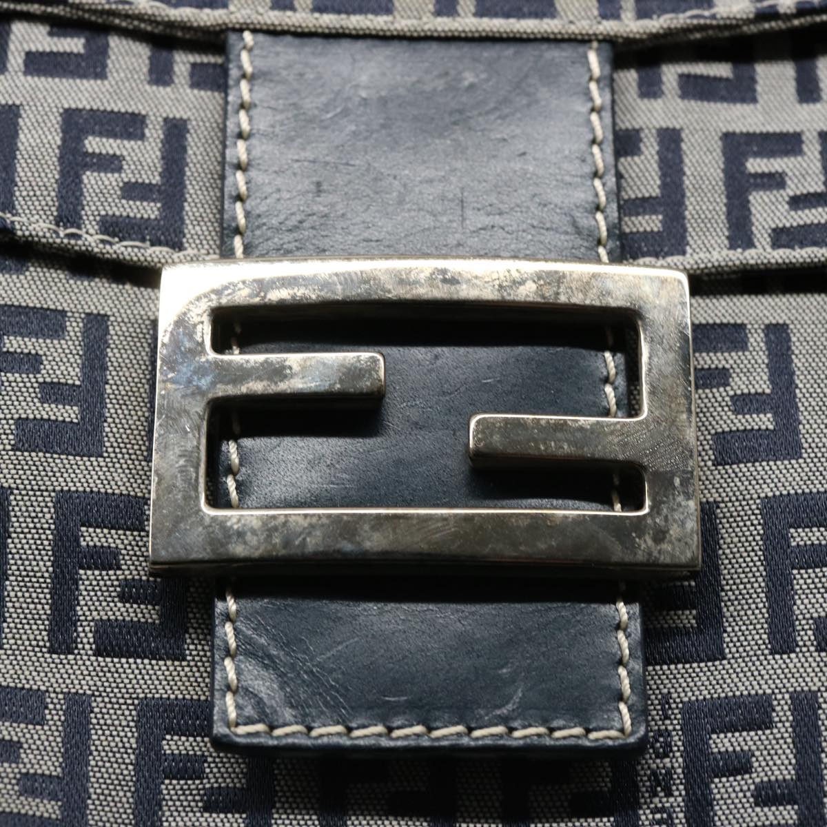 FENDI Zucchino Canvas Mamma Baguette Shoulder Bag Navy 62112