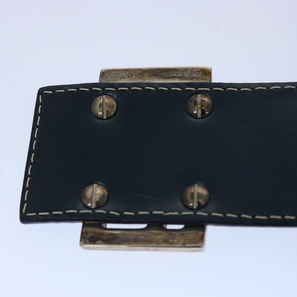 FENDI Zucchino Canvas Mamma Baguette Shoulder Bag Navy 62112