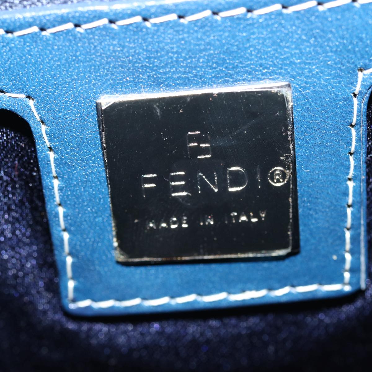 FENDI Zucchino Canvas Mamma Baguette Shoulder Bag Navy 62112