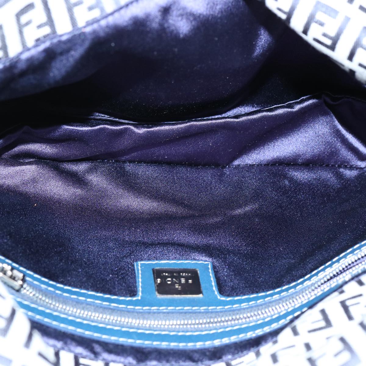 FENDI Zucchino Canvas Mamma Baguette Shoulder Bag Navy 62112