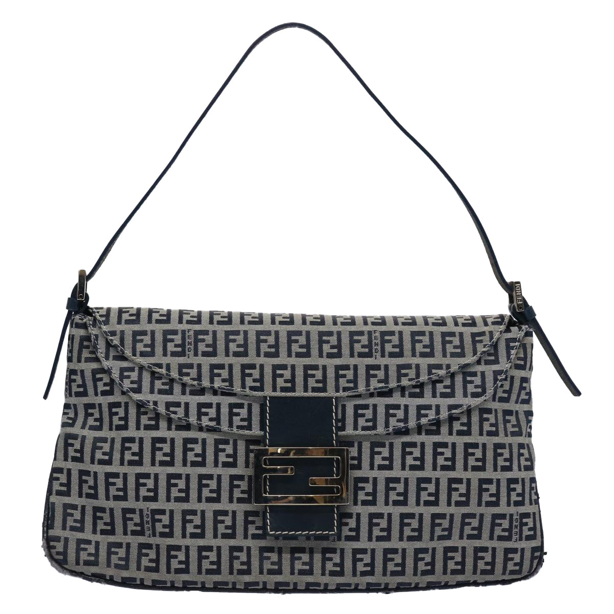 FENDI Zucchino Canvas Mamma Baguette Shoulder Bag Navy 62112