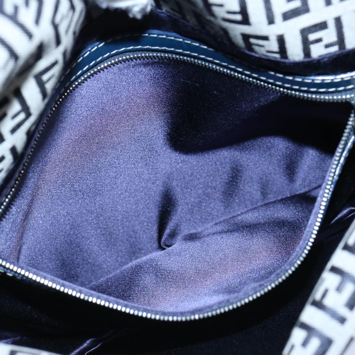 FENDI Zucchino Canvas Mamma Baguette Shoulder Bag Navy 62112