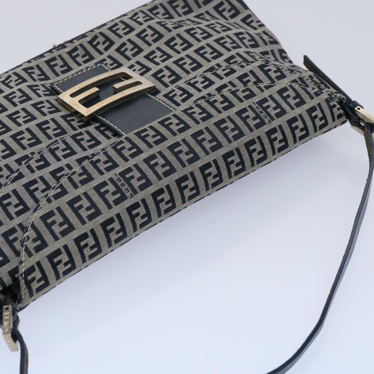 FENDI Zucchino Canvas Mamma Baguette Shoulder Bag Navy 62112