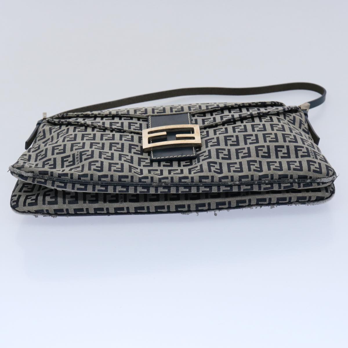 FENDI Zucchino Canvas Mamma Baguette Shoulder Bag Navy 62112