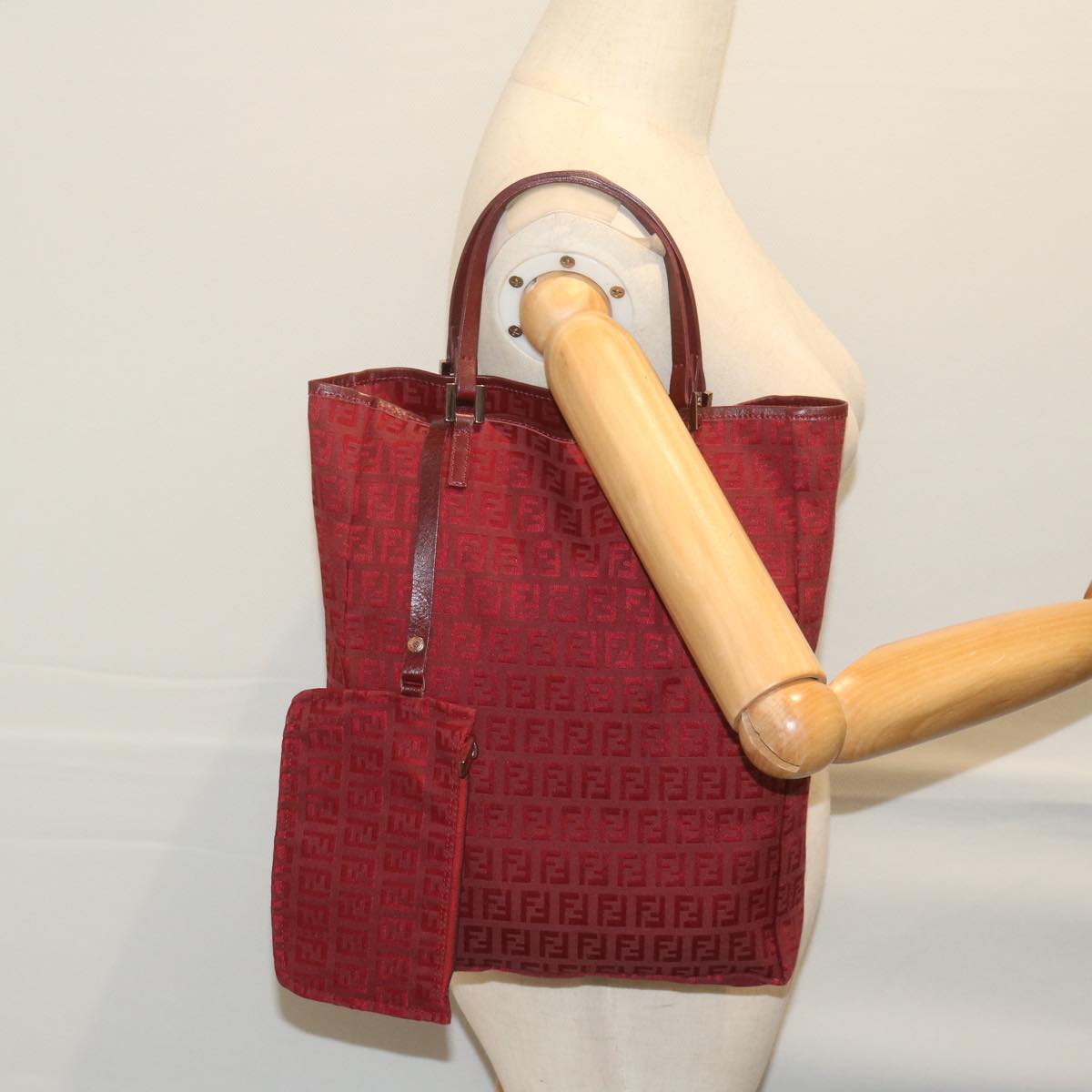 FENDI Zucchino Canvas Hand Bag Red 62237
