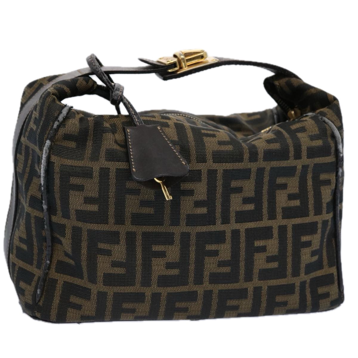 FENDI Zucca Canvas Vanity pouch Hand Bag Nylon Brown Black 62446