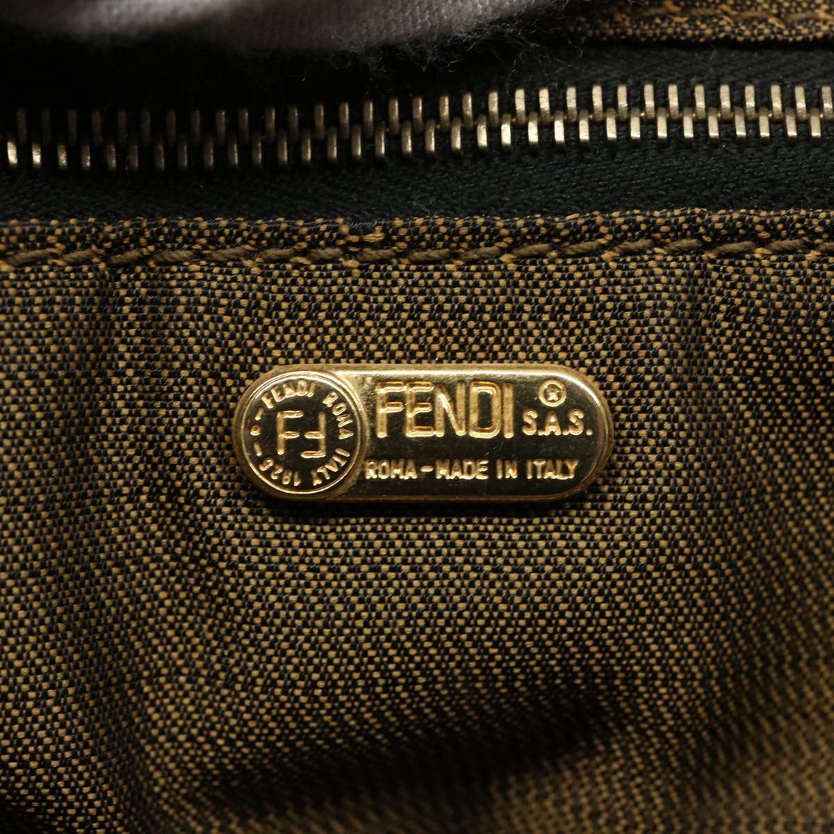 FENDI Zucca Canvas Vanity pouch Hand Bag Nylon Brown Black 62446