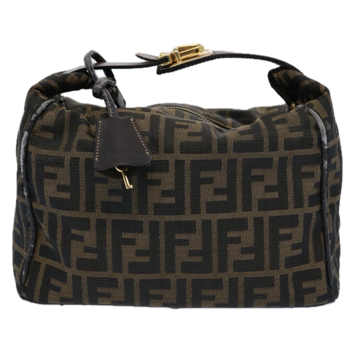 FENDI Zucca Canvas Vanity pouch Hand Bag Nylon Brown Black 62446