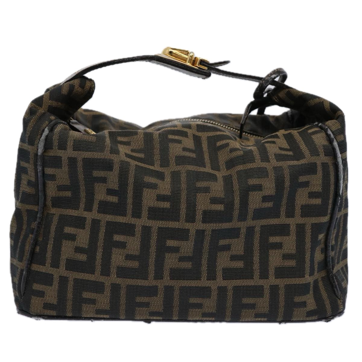 FENDI Zucca Canvas Vanity pouch Hand Bag Nylon Brown Black 62446