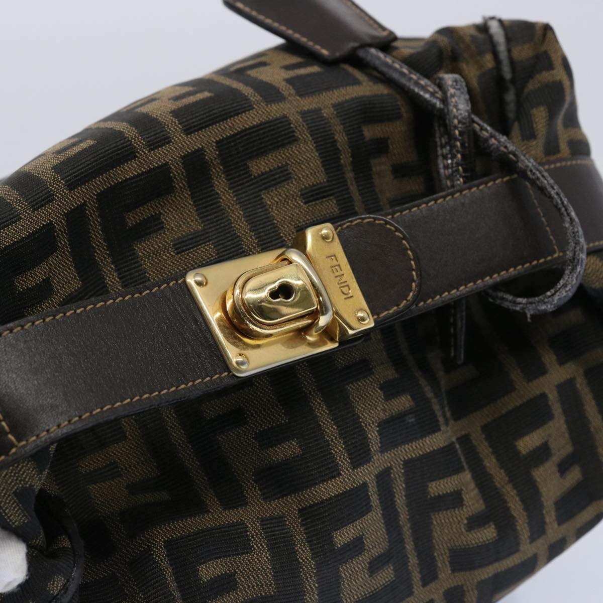 FENDI Zucca Canvas Vanity pouch Hand Bag Nylon Brown Black 62446