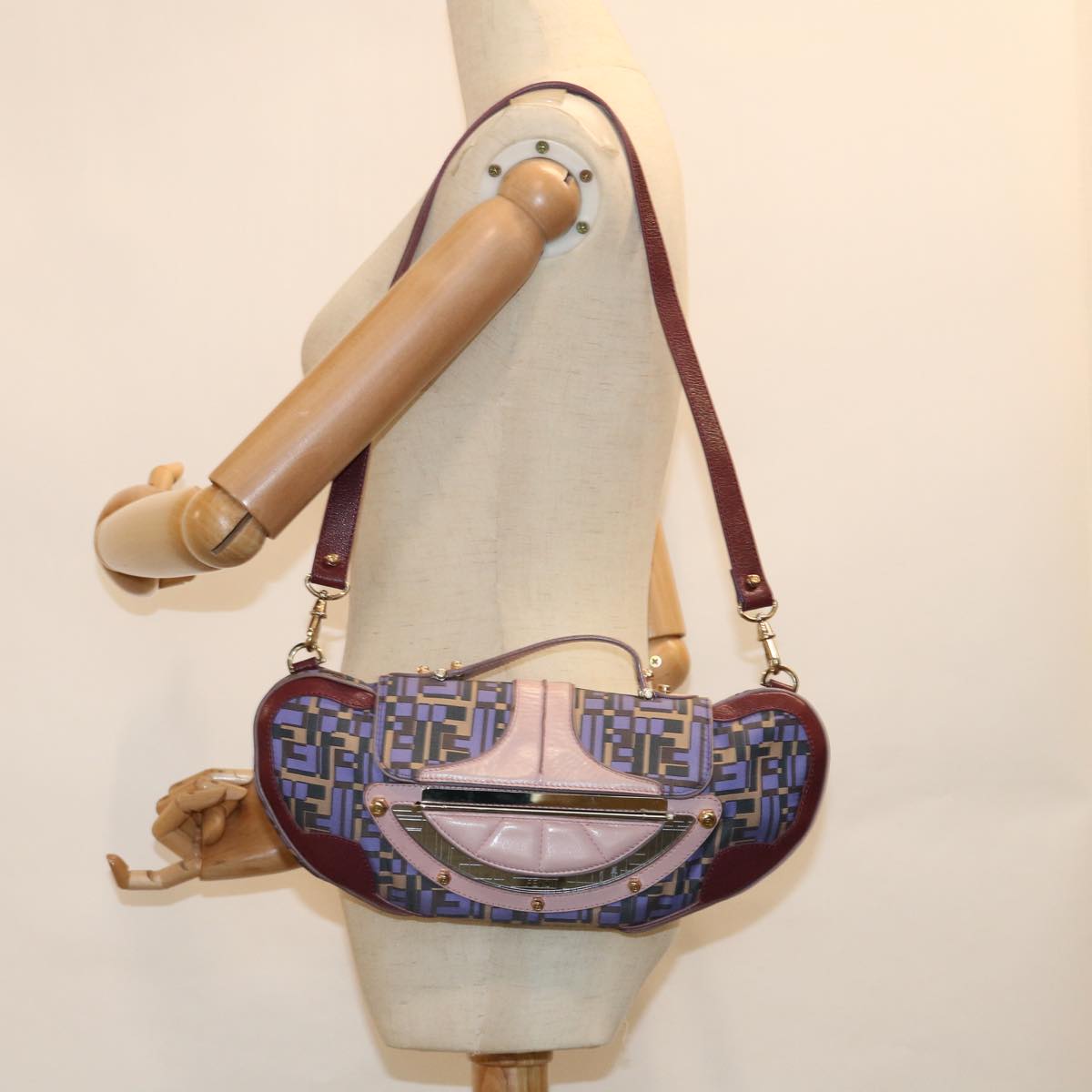 FENDI Zucca Canvas Hand Bag 2way Purple Pink 62577