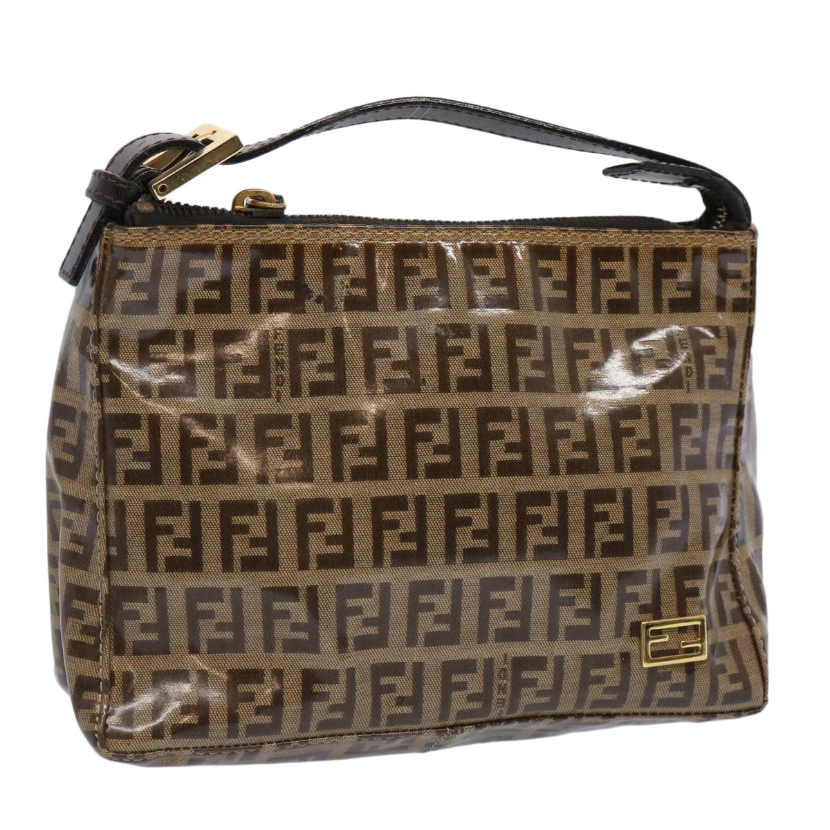 FENDI Zucchino Canvas Pouch Beige Brown 62655
