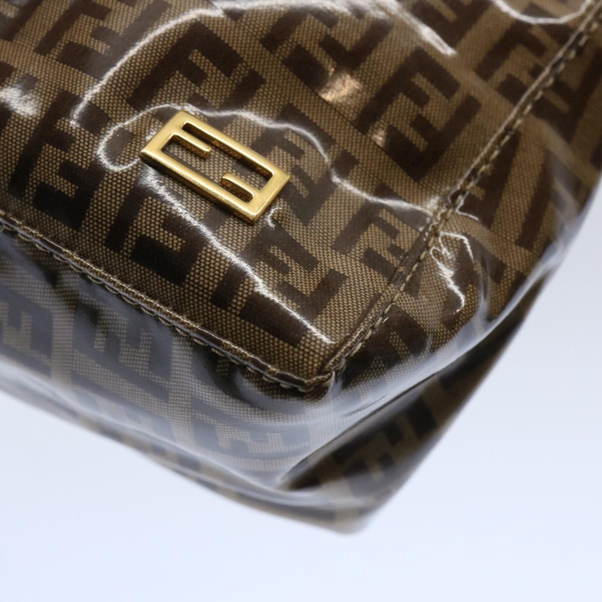 FENDI Zucchino Canvas Pouch Beige Brown 62655