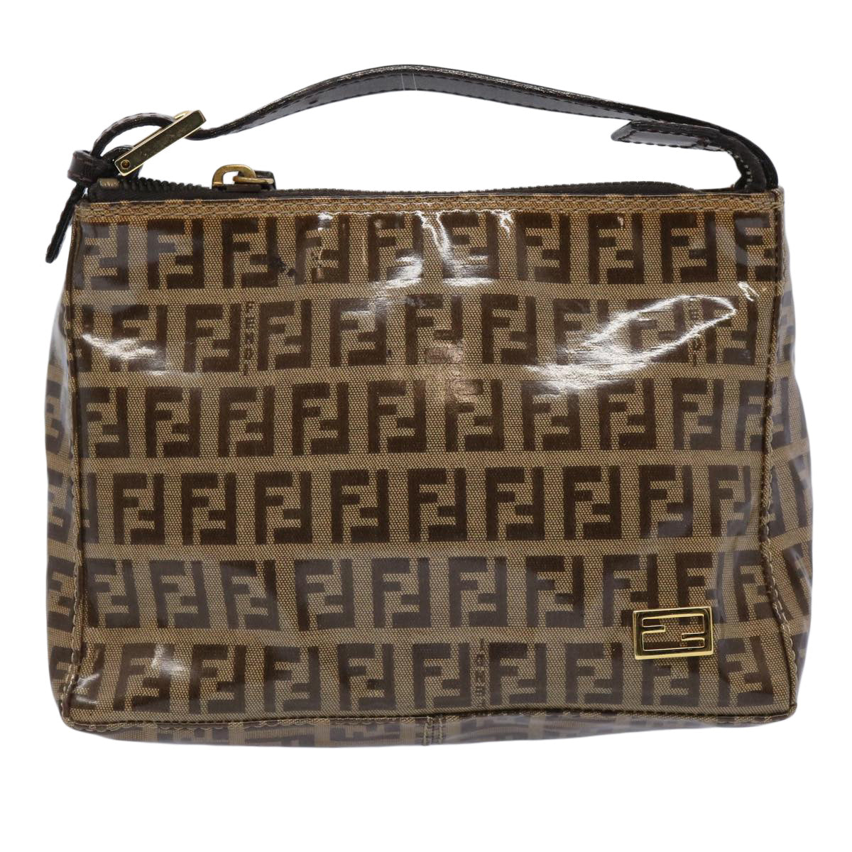 FENDI Zucchino Canvas Pouch Beige Brown 62655