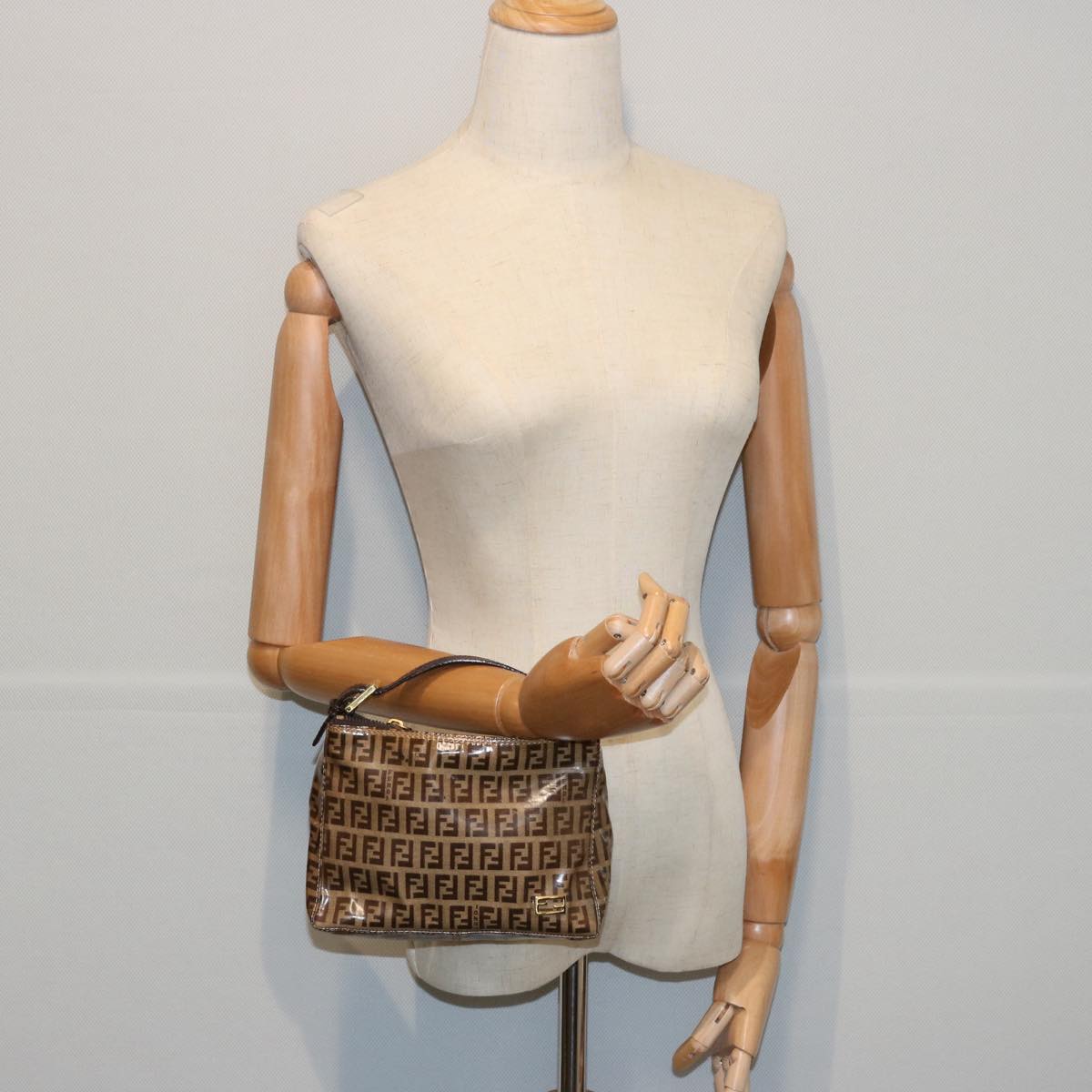 FENDI Zucchino Canvas Pouch Beige Brown 62655