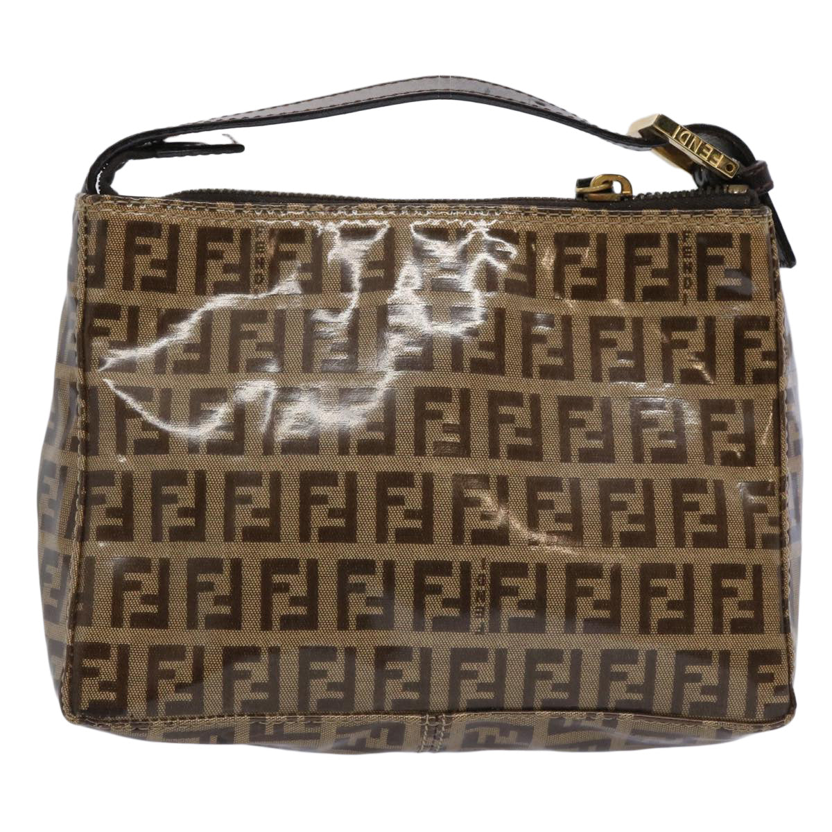 FENDI Zucchino Canvas Pouch Beige Brown 62655