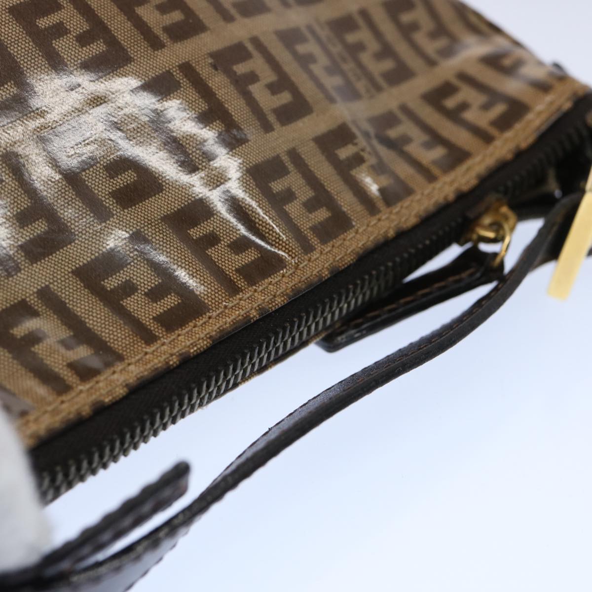 FENDI Zucchino Canvas Pouch Beige Brown 62655