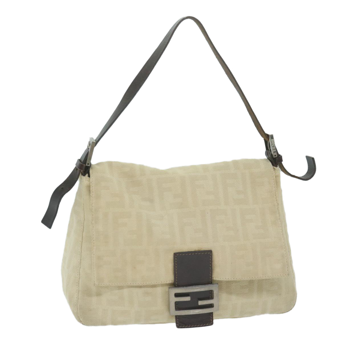 FENDI Zucca Canvas Mamma Baguette Shoulder Bag Beige 62678
