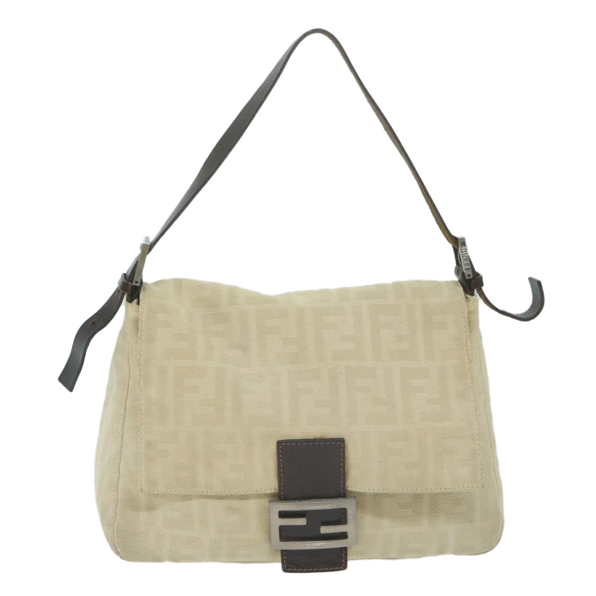 FENDI Zucca Canvas Mamma Baguette Shoulder Bag Beige 62678