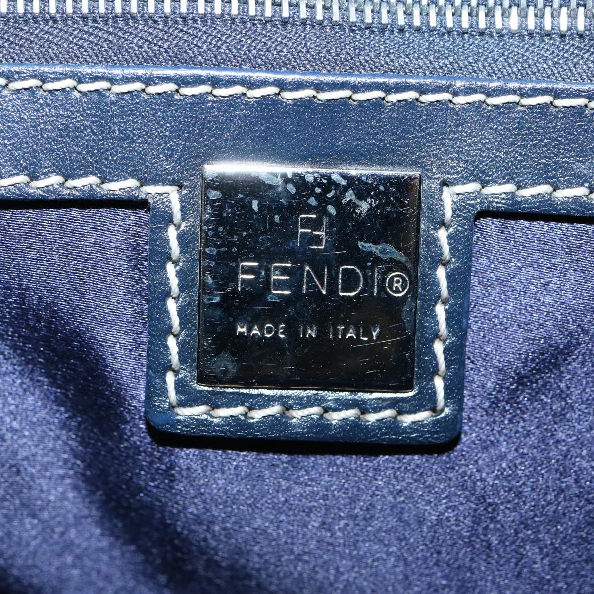 FENDI Zucchino Canvas Hand Bag Navy 62679