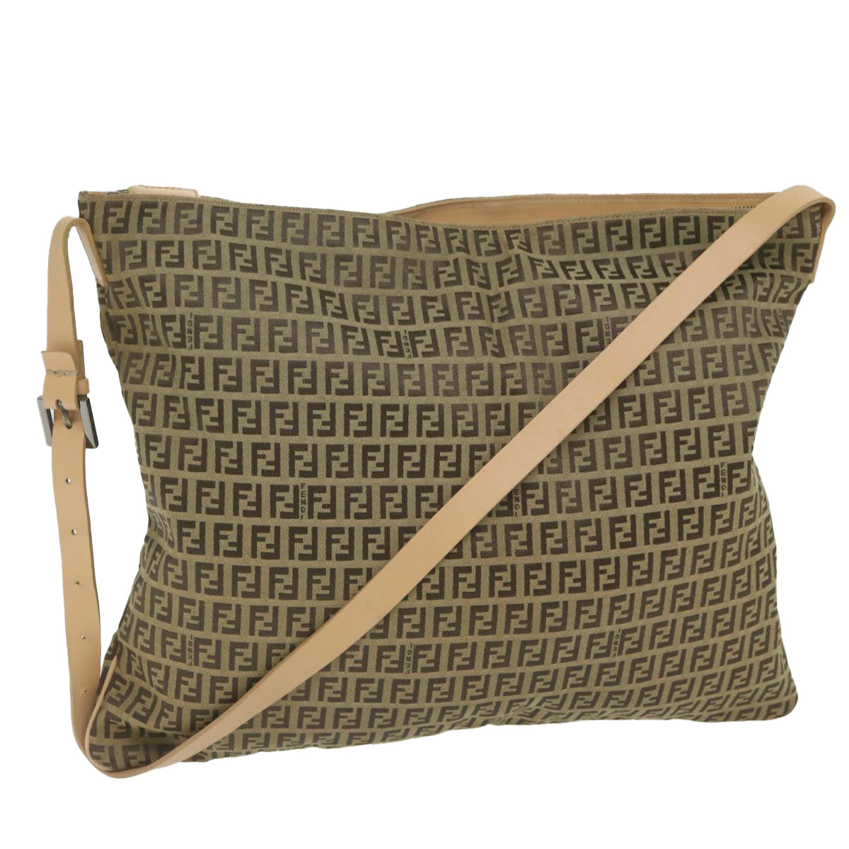 FENDI Zucchino Canvas Shoulder Bag Beige 62857
