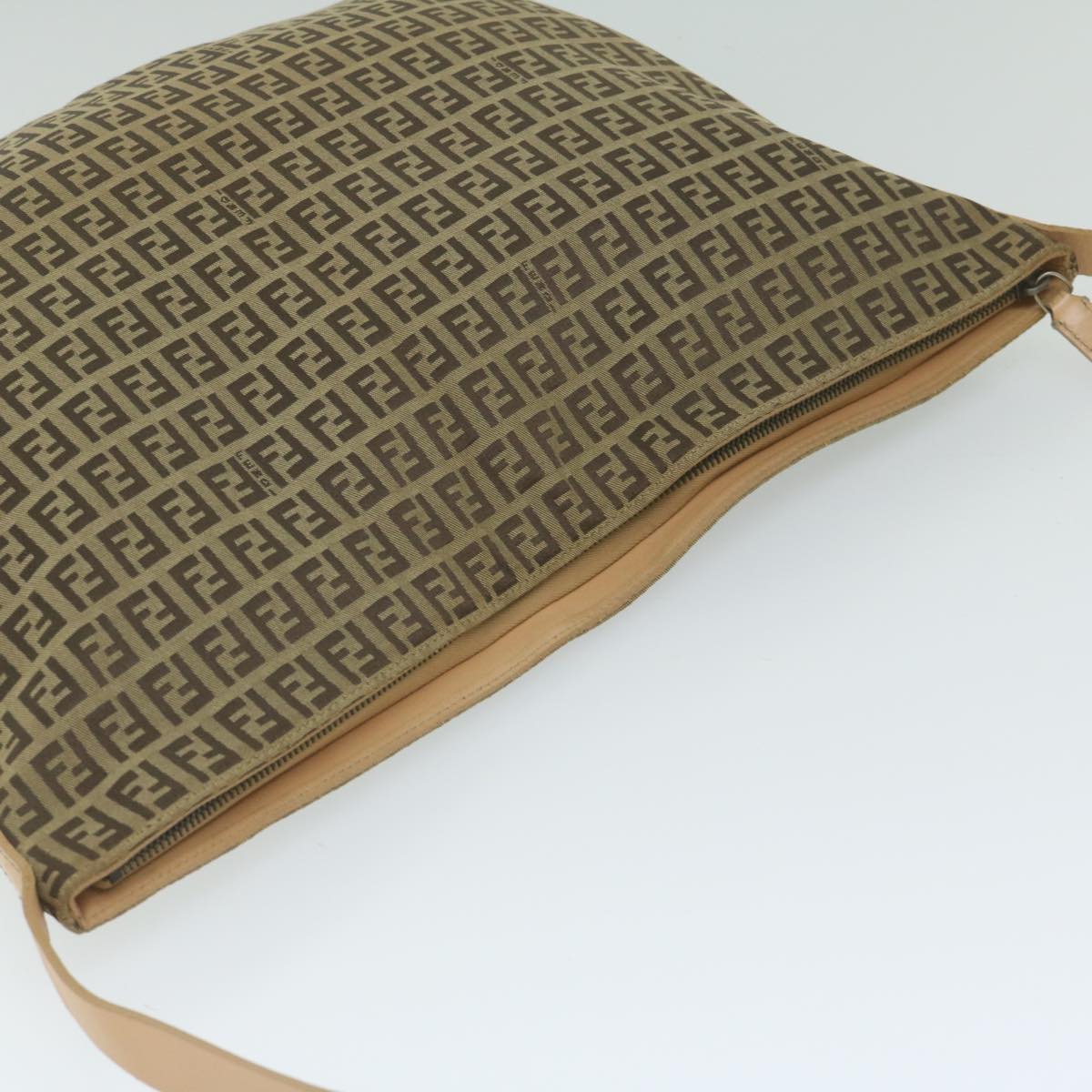 FENDI Zucchino Canvas Shoulder Bag Beige 62857