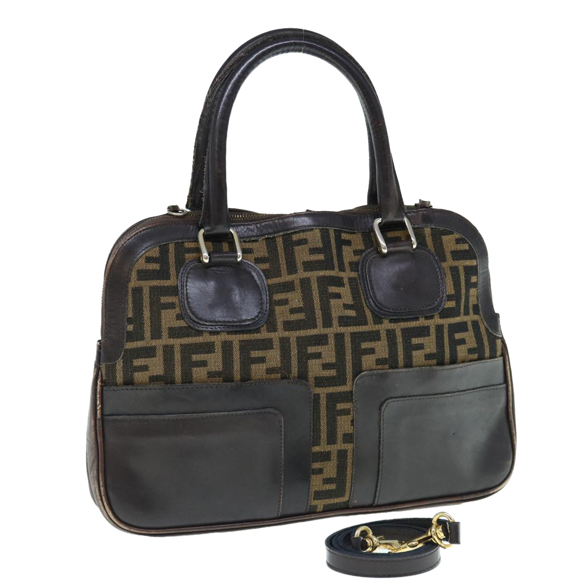 FENDI Zucca Canvas Hand Bag 2way Black Brown 62975