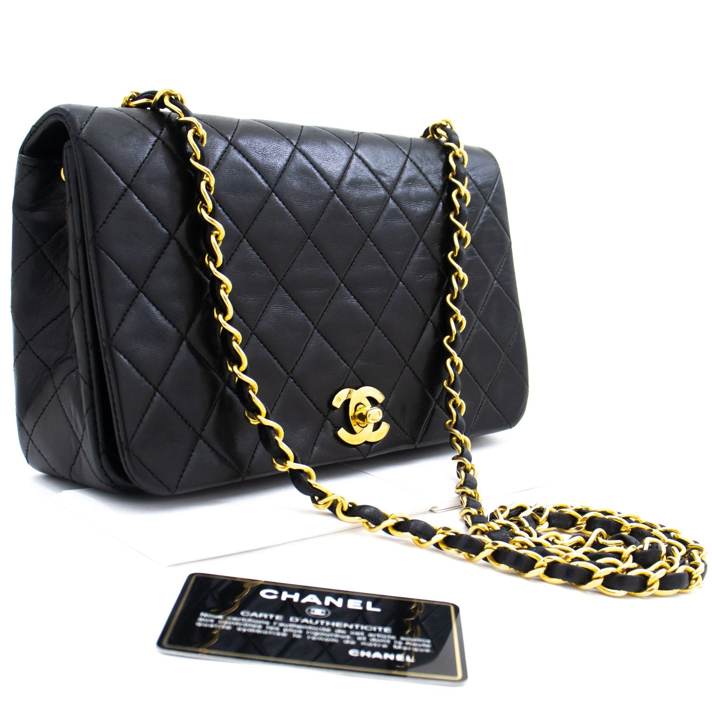 CHANEL Full Flap Chain Shoulder Bag Clutch Black Quilted Lambskin k84