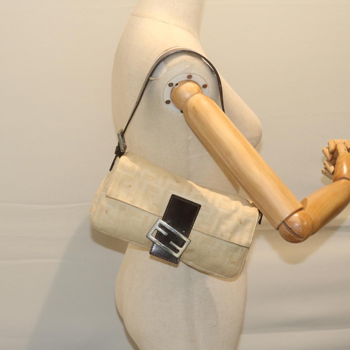 FENDI Zucca Canvas Mamma Baguette Shoulder Bag Beige 2321 26424 008 63159