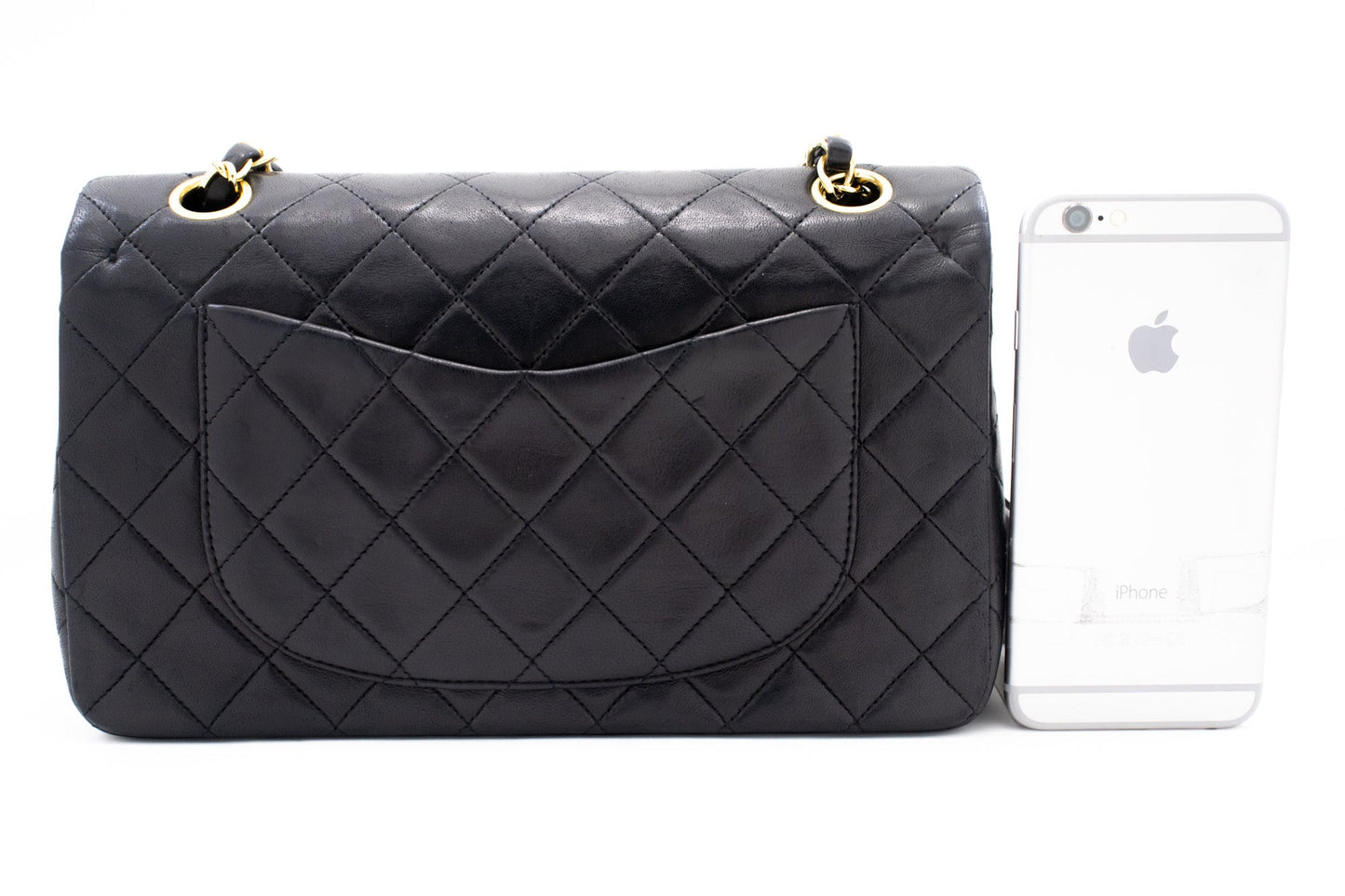 CHANEL Classic Double Flap 9" Chain Shoulder Bag Black Lambskin k65