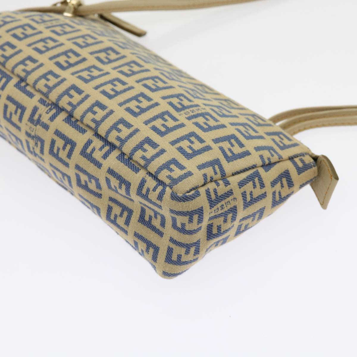 FENDI Zucchino Canvas Accessory Pouch Beige Blue 63286