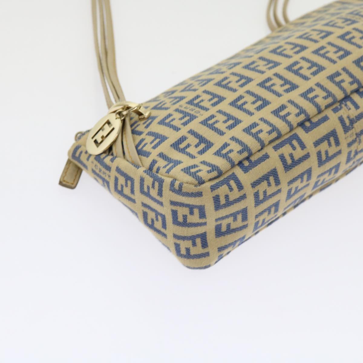 FENDI Zucchino Canvas Accessory Pouch Beige Blue 63286