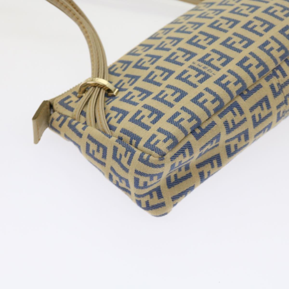 FENDI Zucchino Canvas Accessory Pouch Beige Blue 63286