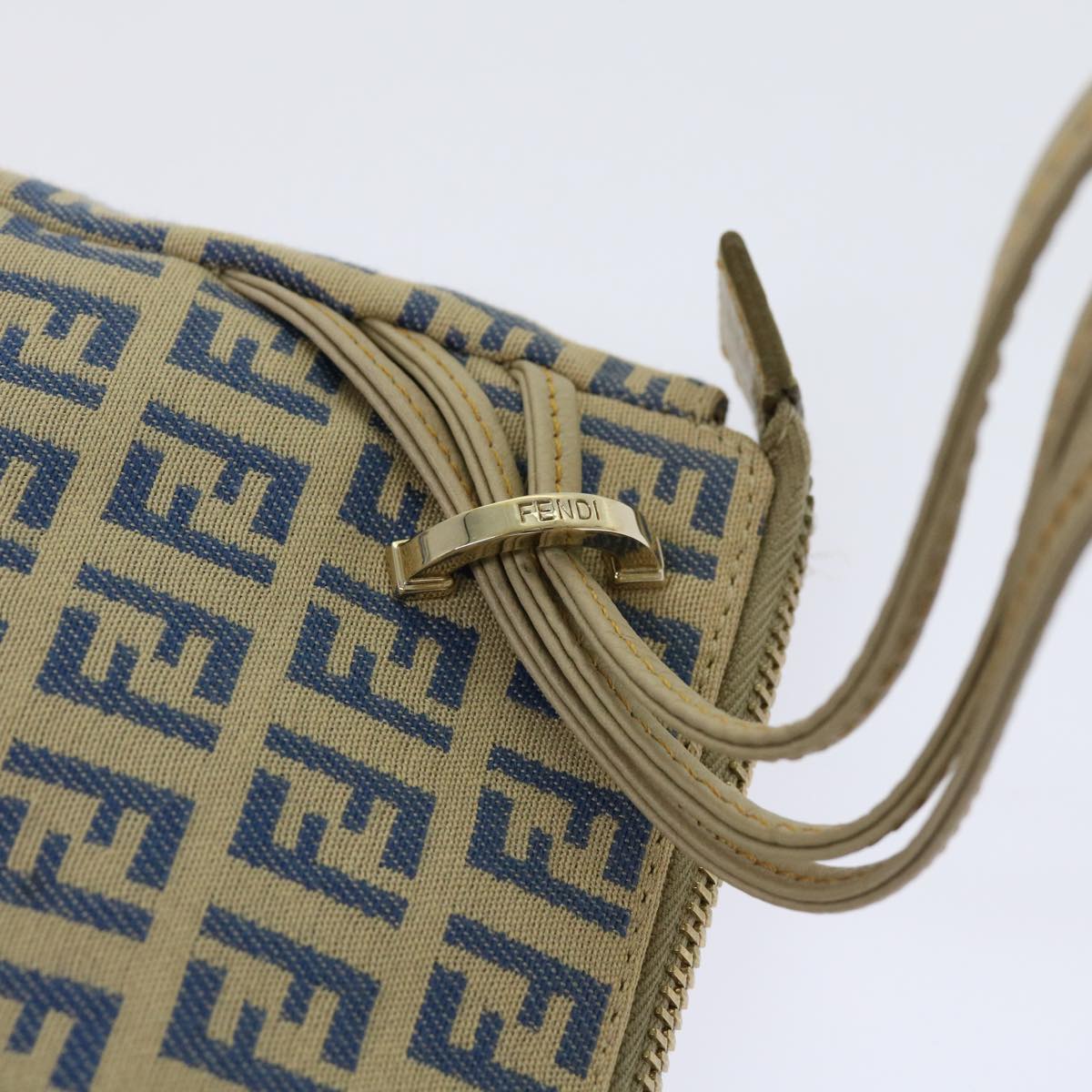 FENDI Zucchino Canvas Accessory Pouch Beige Blue 63286
