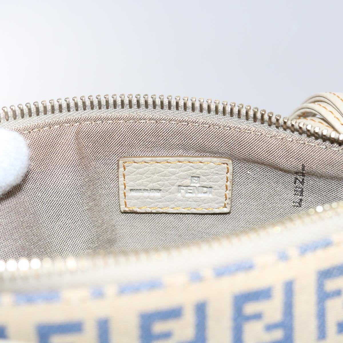 FENDI Zucchino Canvas Accessory Pouch Beige Blue 63286