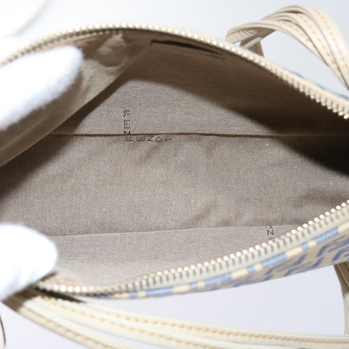 FENDI Zucchino Canvas Accessory Pouch Beige Blue 63286